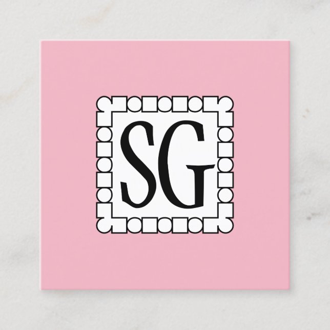 Dot Dash Box 02 - Initials - Pale Pink Square Business Card (Front)