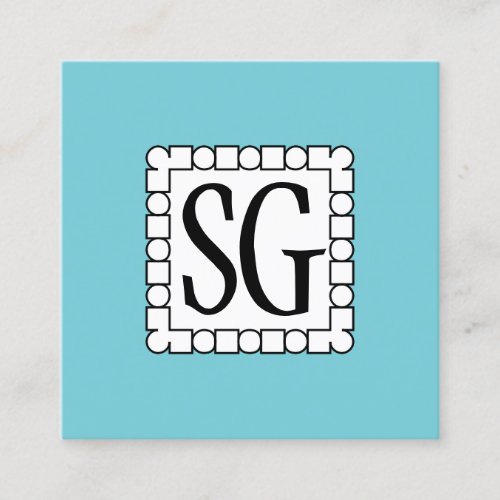 Dot Dash Box 02 _ Initials _ Robin Egg Blue Square Business Card