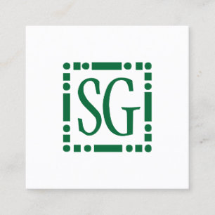 Dot Dash Box - Initials - Dark Green Square Business Card