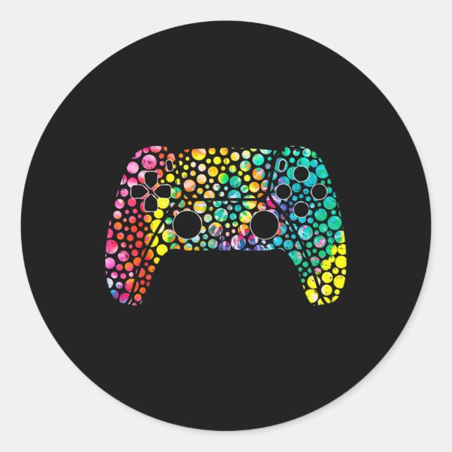 Dot Day Gamers Boy Game Controller Colourful Polka Classic Round Sticker (Front)