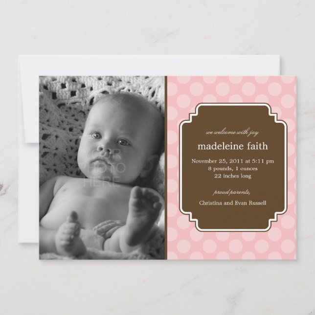Dot Delight Baby Girl Birth Announcement (Front)