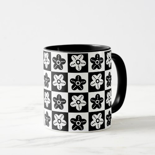Dot Flower Black White Mug