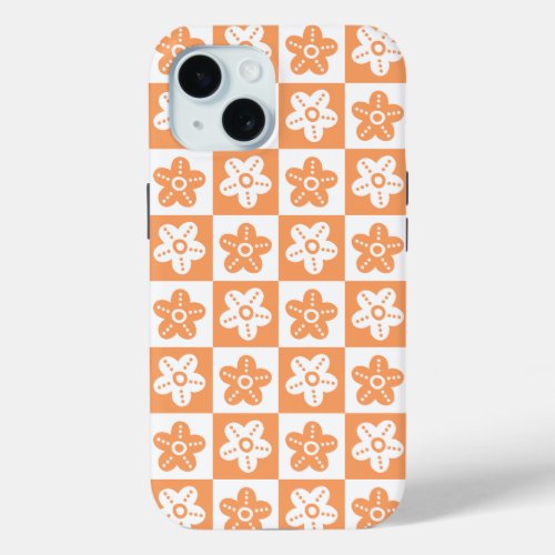 Dot Flower Orange White iPhone 15 Case