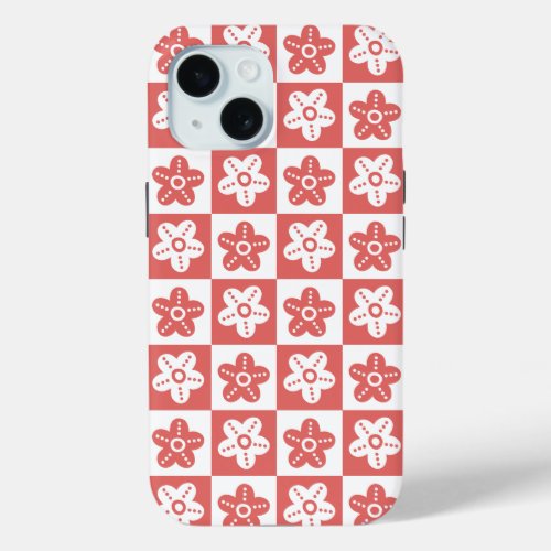 Dot Flower Red White iPhone 15 Case