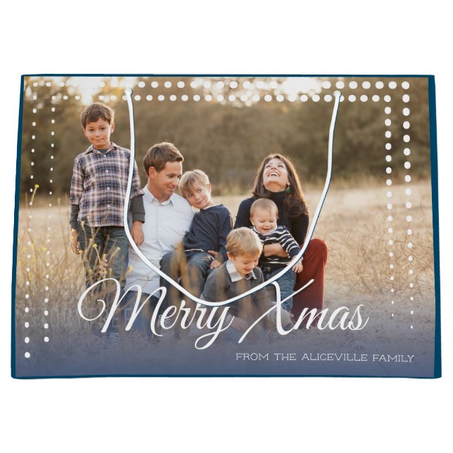 Dot Frame Photo Merry Xmas Large Gift Bag (Front)