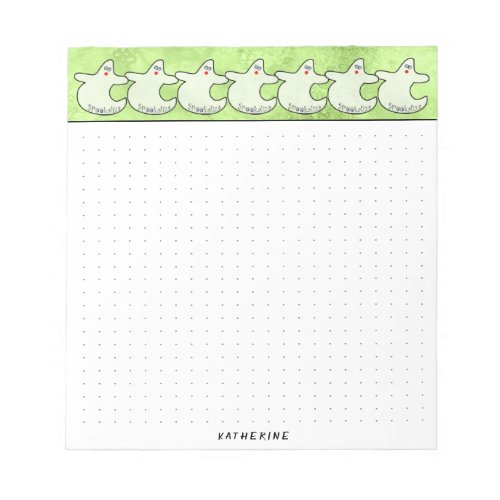 Dot Grid _ Halloween Cute Diva Ghost Green BG Notepad