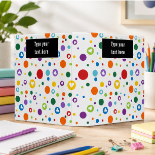 dot heart Rainbow Colors Cute Back to School 3 Ring Binder