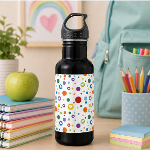 dot heart Rainbow Colors Cute Back to School Stainless Steel Water Bottle