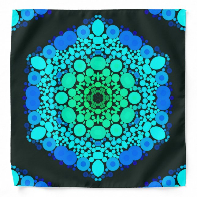 Dot Mandala Flower Blue and Green Bandana (Front)