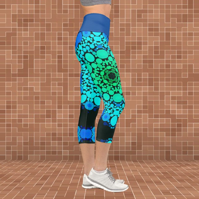 Dot Mandala Flower Blue and Green Capri Leggings (Creator Uploaded)