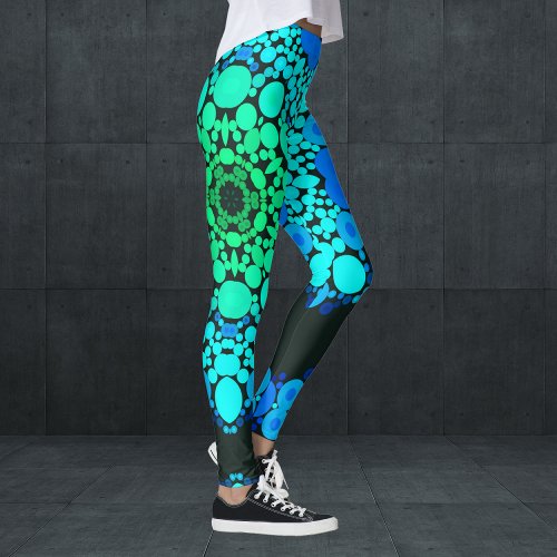 Dot Mandala Flower Blue and Green Leggings