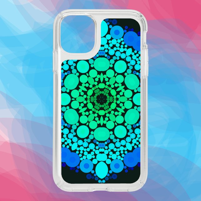 Dot Mandala Flower Blue and Green Speck iPhone 11 Case (Creator Uploaded)