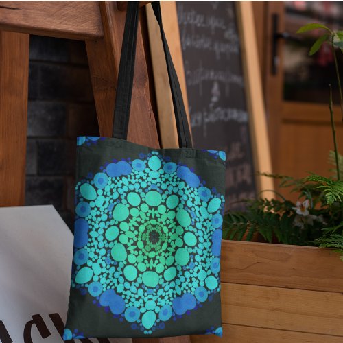 Dot Mandala Flower Blue and Green Tote Bag