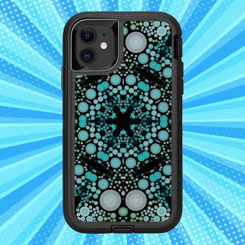 Dot Mandala Flower Blue Green and Grey OtterBox Defender iPhone 11 Case