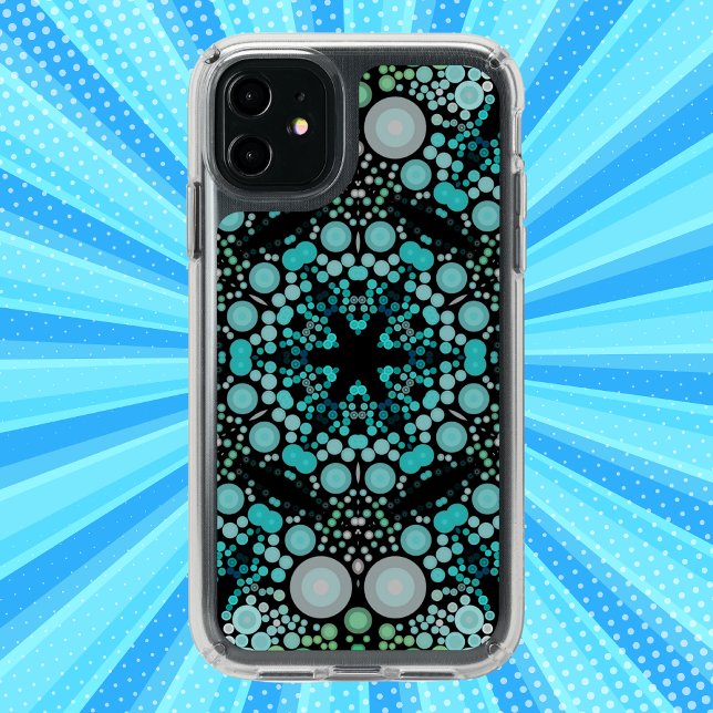 Dot Mandala Flower Blue Green and Grey Speck iPhone 11 Case (Creator Uploaded)