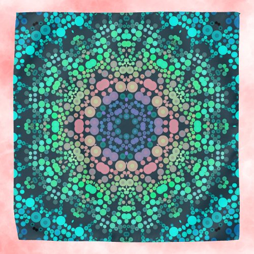 Dot Mandala Flower Blue Green and Pink Bandana