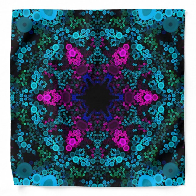 Dot Mandala Flower Blue Green and Pink Bandana (Front)