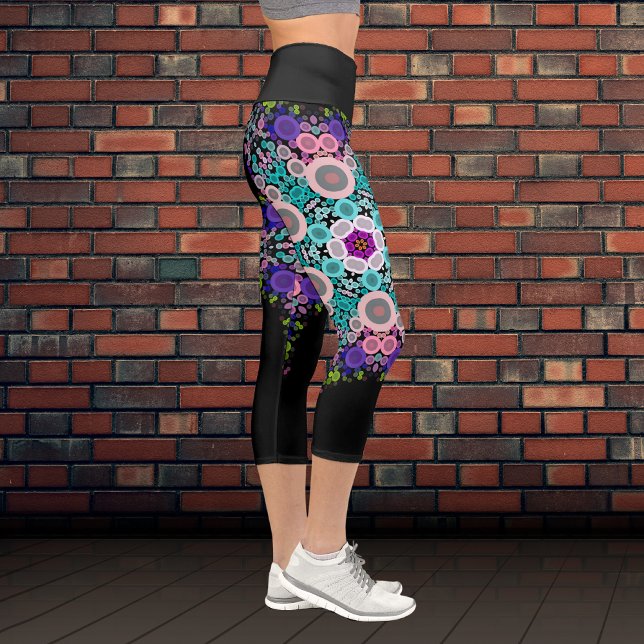 Dot Mandala Flower Blue Green and Pink Capri Leggings (Creator Uploaded)