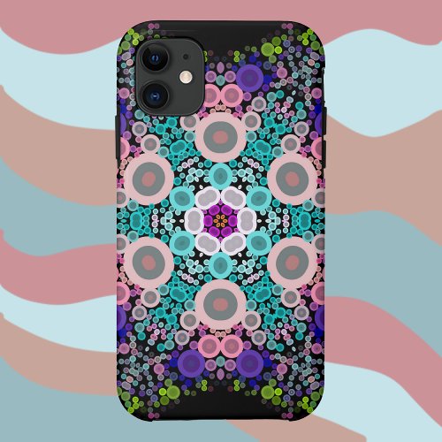 Dot Mandala Flower Blue Green and Pink iPhone 11 Case