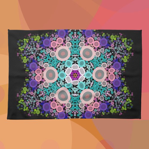 Dot Mandala Flower Blue Green and Pink Kitchen Towel