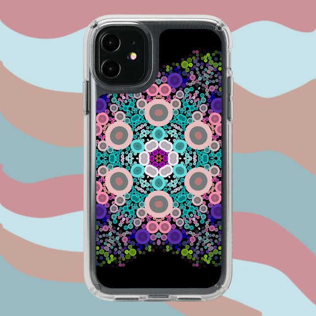 Dot Mandala Flower Blue Green and Pink Speck iPhone 11 Case (Creator Uploaded)
