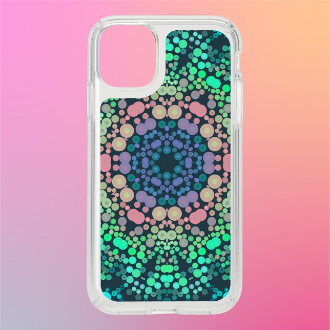 Dot Mandala Flower Blue Green and Pink Speck iPhone 11 Case (Creator Uploaded)