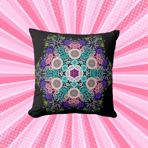 Dot Mandala Flower Blue Green and Pink Throw Pillow