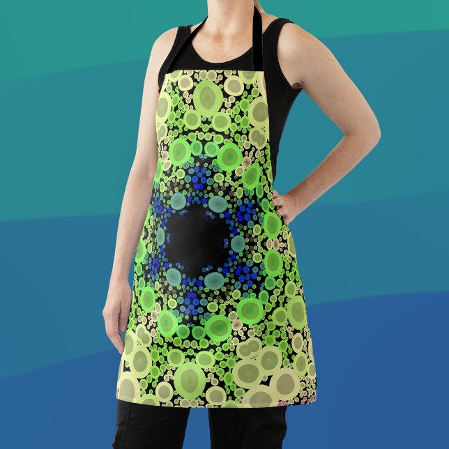 Dot Mandala Flower Blue Green and Yellow Apron (Creator Uploaded)