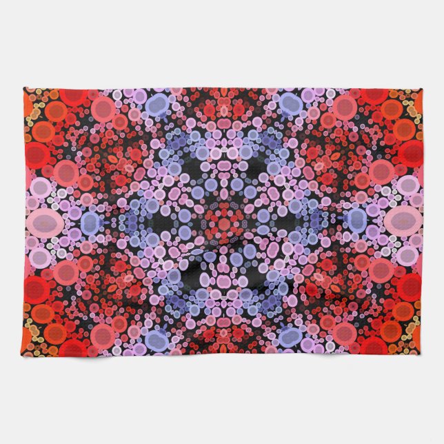 Dot Mandala Flower Blue Red and Pink Kitchen Towel (Horizontal)