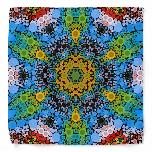 Dot Mandala Flower Blue Yellow and Green Bandana (Front)
