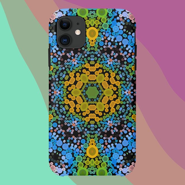 Dot Mandala Flower Blue Yellow and Green Case-Mate iPhone Case (Creator Uploaded)
