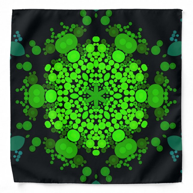 Dot Mandala Flower Green and Black Bandana (Front)