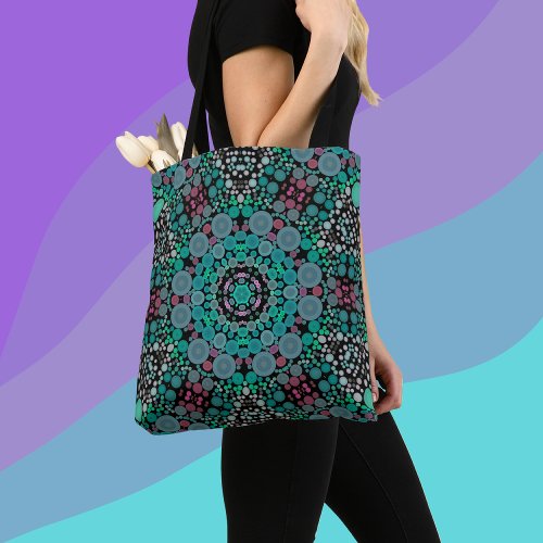 Dot Mandala Flower Green Blue and Red Tote Bag