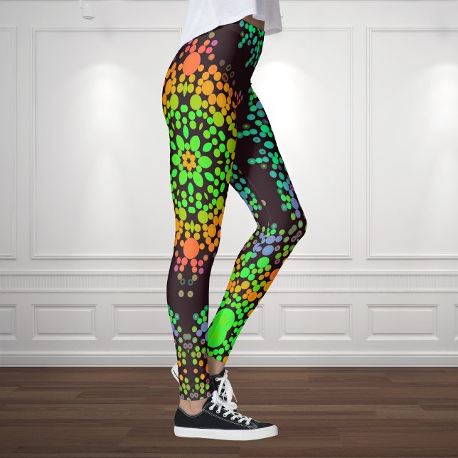Dot Mandala Flower Green Orange and Blue Leggings (Creator Uploaded)