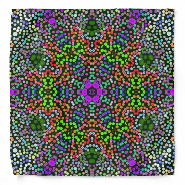 Dot Mandala Flower Green Purple and Orange Bandana (Front)