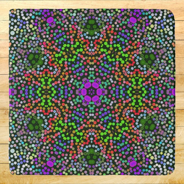 Dot Mandala Flower Green Purple and Orange Trivet (Creator Uploaded)