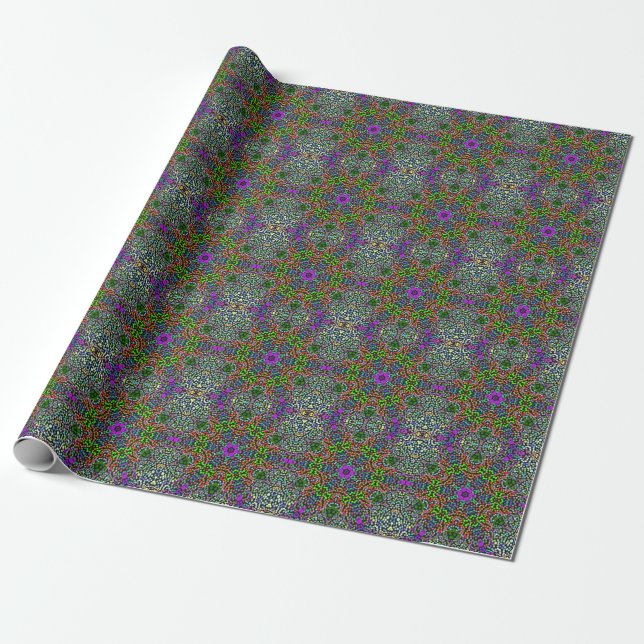 Dot Mandala Flower Green Purple and Orange Wrapping Paper (Unrolled)