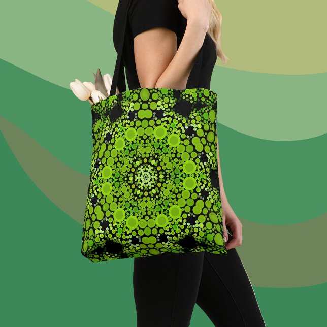 Dot Mandala Flower Green Tote Bag (Creator Uploaded)