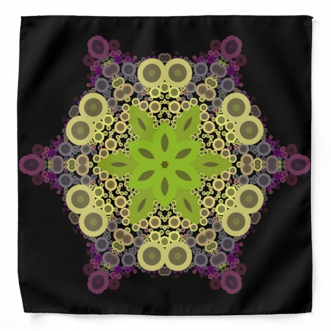 Dot Mandala Flower Green Yellow and Purple Bandana (Front)