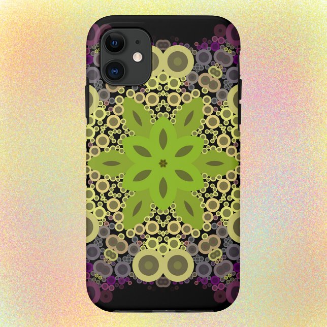 Dot Mandala Flower Green Yellow and Purple Case-Mate iPhone Case (Creator Uploaded)