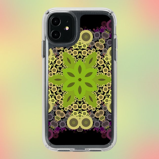 Dot Mandala Flower Green Yellow and Purple Speck iPhone 11 Case (Creator Uploaded)