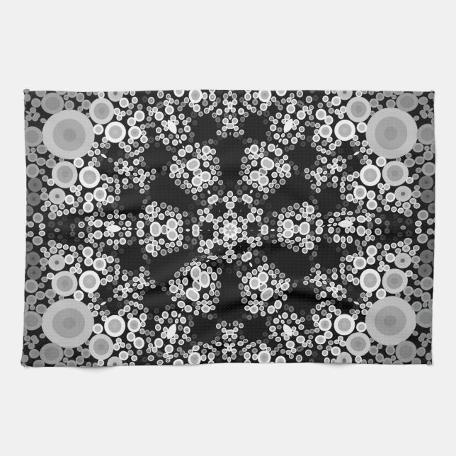 Dot Mandala Flower Grey and Black Kitchen Towel (Horizontal)