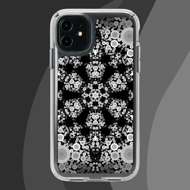 Dot Mandala Flower Grey and Black Speck iPhone 11 Case (Creator Uploaded)