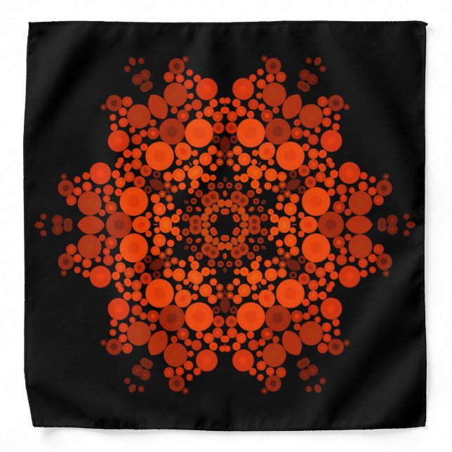 Dot Mandala Flower Orange and Black Bandana (Front)