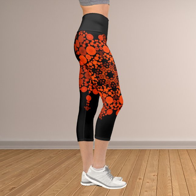 Dot Mandala Flower Orange and Black Capri Leggings (Creator Uploaded)