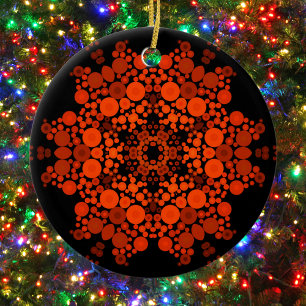 Dot Mandala Flower Orange and Black Ceramic Ornament