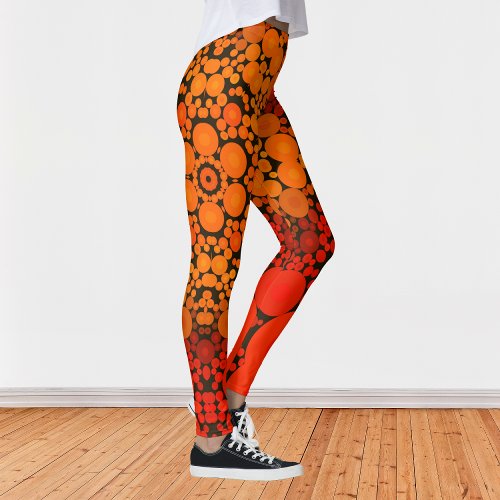 Dot Mandala Flower Orange and Black Leggings