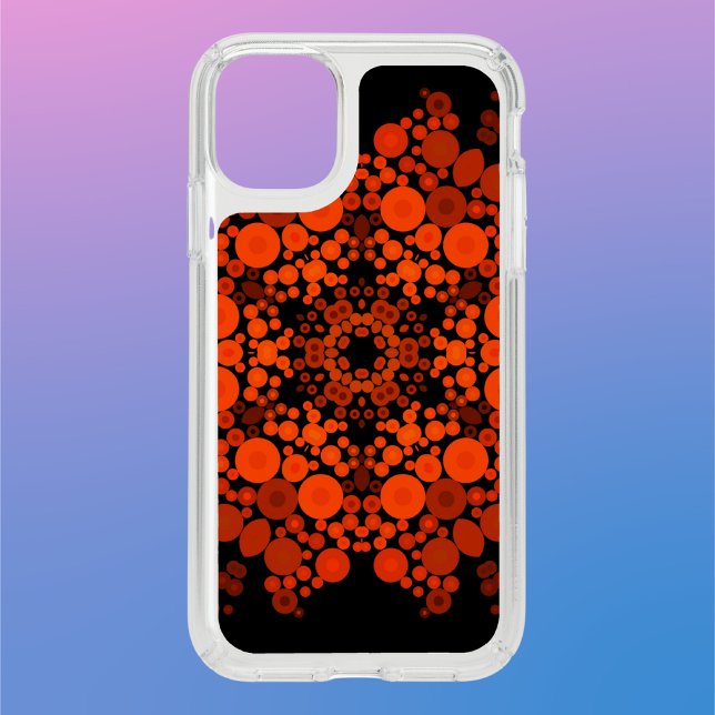 Dot Mandala Flower Orange and Black Speck iPhone 11 Case (Creator Uploaded)