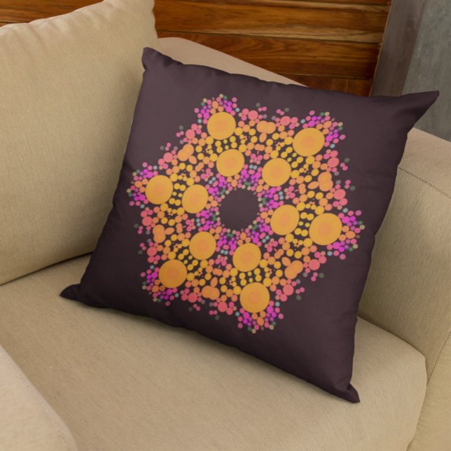 Dot Mandala Flower Orange and Pink Throw Pillow (Creator Uploaded)