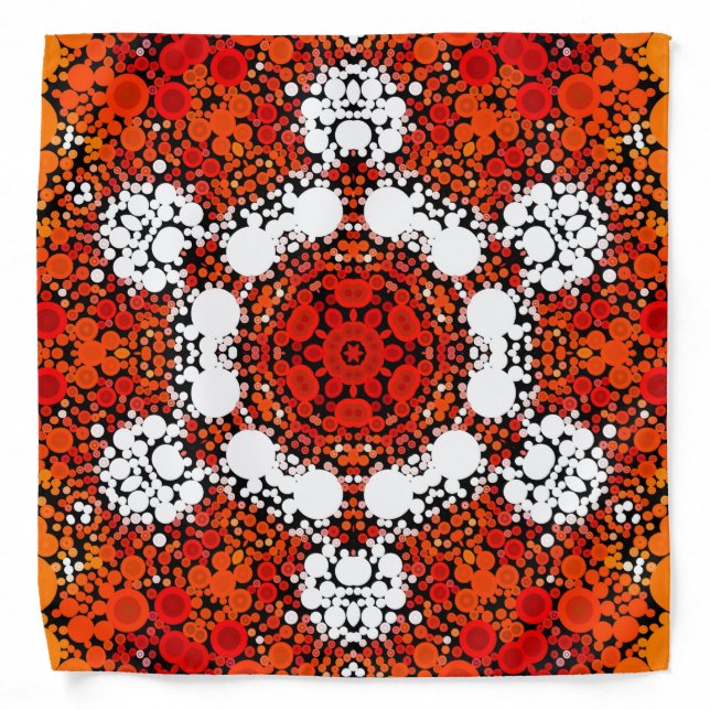 Dot Mandala Flower Orange White and Red Bandana (Front)